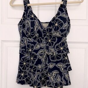 Paradise Bay Navy Blue and White Tiered Tankini Top, Size 10